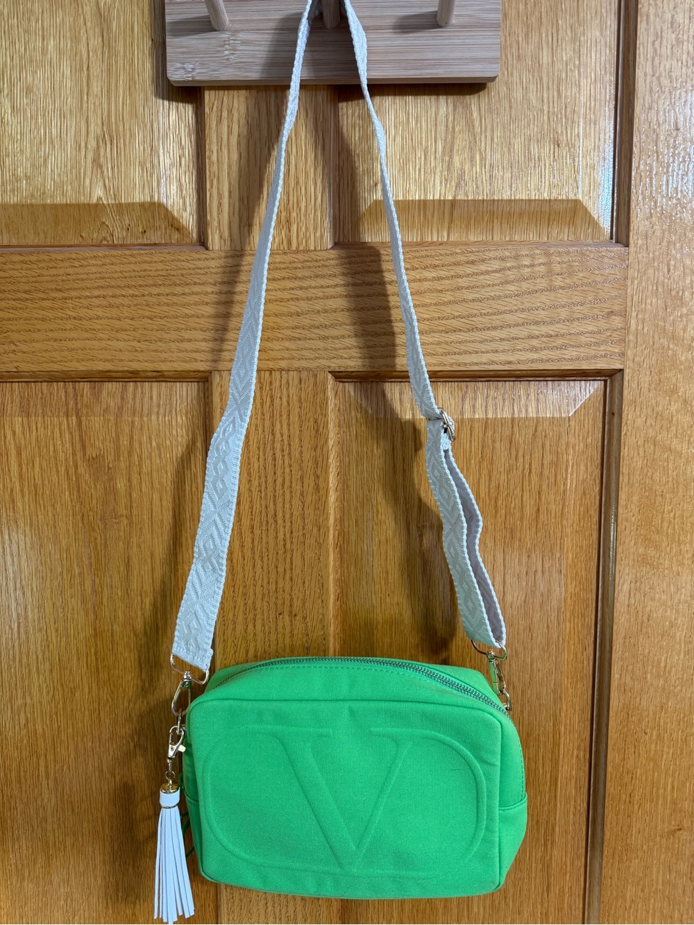 Green Crossbody Bag with White Strap NWOT